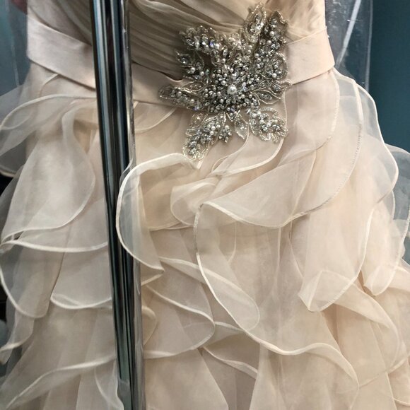 SAMPLE Wedding Dress Princess, Ruffle Ballgown, Champagne Off-the-shoulder Bling - Picture 9 of 11